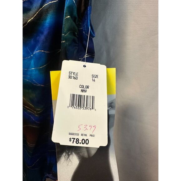 NWT Vintage Longitude One Piece Swimsuit Plus Size 14 Blue Gold Foil Shimmer - Picture 2 of 5